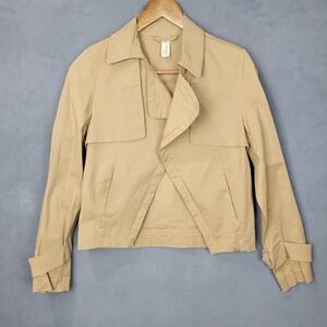 Allison Joy Jacket Women Small Khaki Cotton Stretch Pockets Collared Long Sleeve